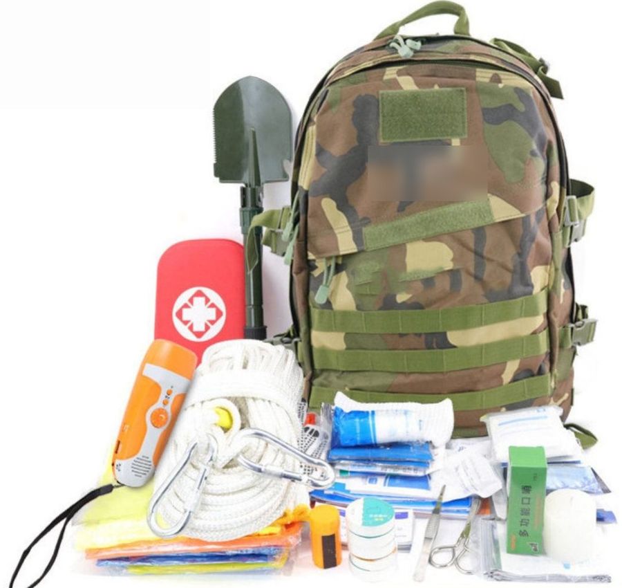 Kit di emergenza in zaino mimetico, 113 articoli