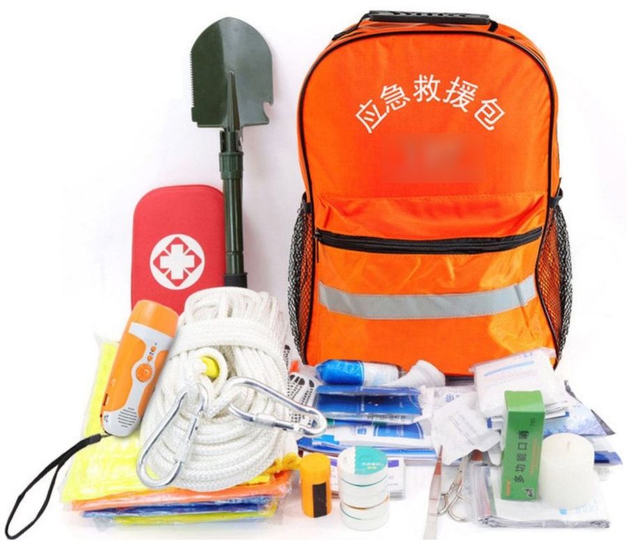Kit di soccorso di emergenza per 5 persone in zaino arancione, 113 articoli
