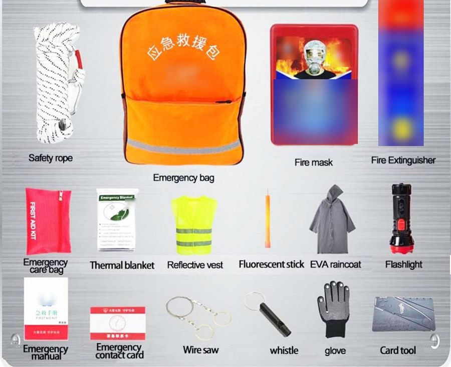 Zaino di soccorso di emergenza, set antincendio e di fuga (arancione)
