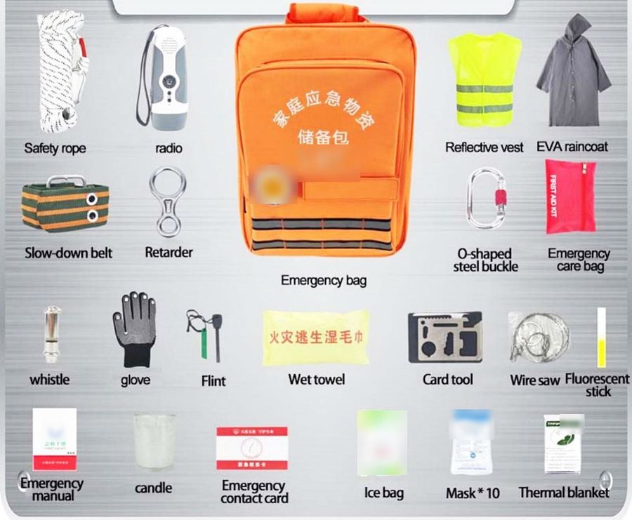 Zaino di forniture di emergenza domestiche con radio (arancione)