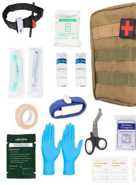 Kit pochette tactique de traumatologie, kaki, 10 types d'articles