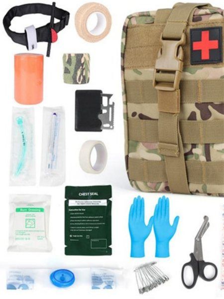 Kit pochette tactique de traumatologie, camouflage, 17 types d'articles