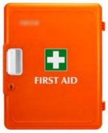Boîte murale de premiers secours orange avec porte, 39 cm